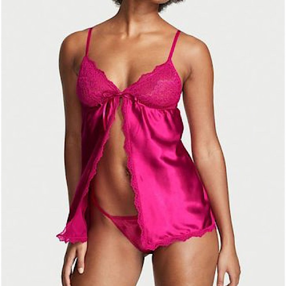 Victoria's Secret Satin Tie Front Babydoll Set